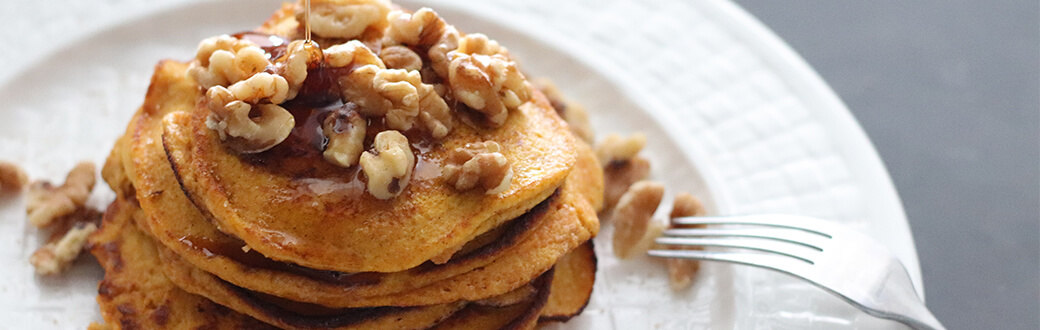 A stack of almond flour pumpkin pancakes