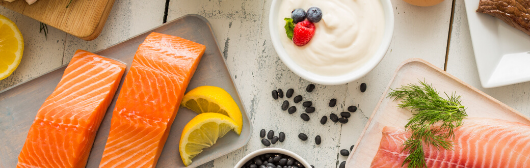 Salmon, yogurt, and other healthy foods