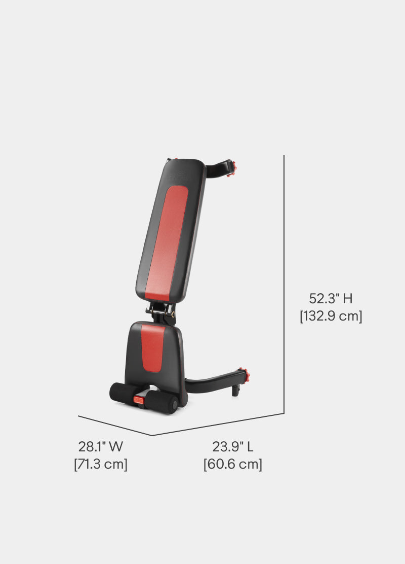 Dimensions for the 5.1S Adjustable Weight Bench while stowed.