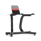BowFlex SelectTech Dumbbell Stand with Media Rack on white background.