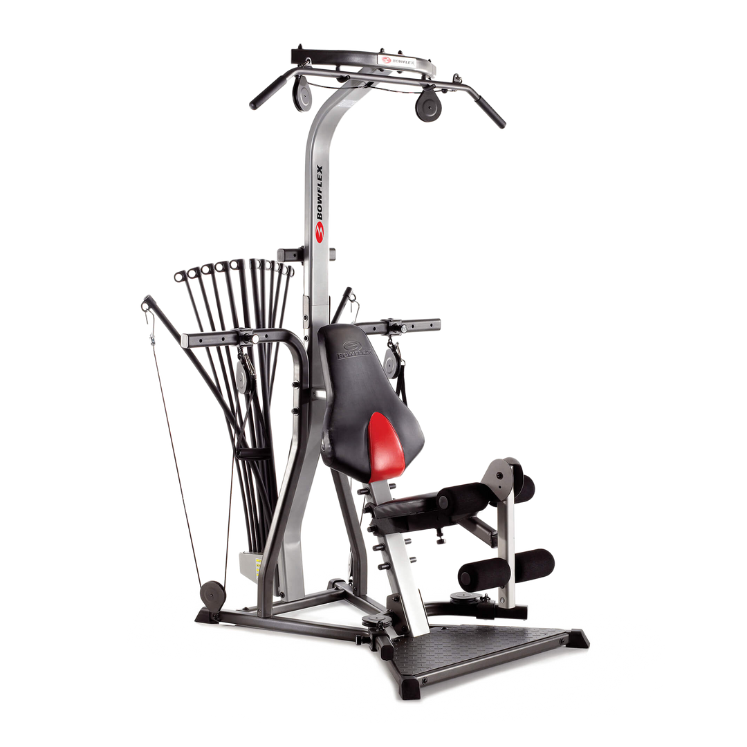 Home gym equipment with various attachments on a white background