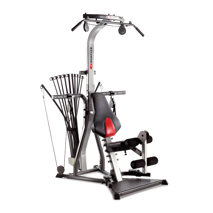 Home gym equipment with various attachments on a white background