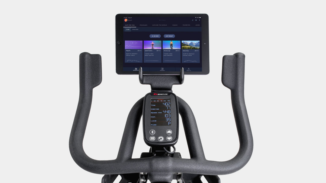 C6 Bike media shelf shown holding a tablet