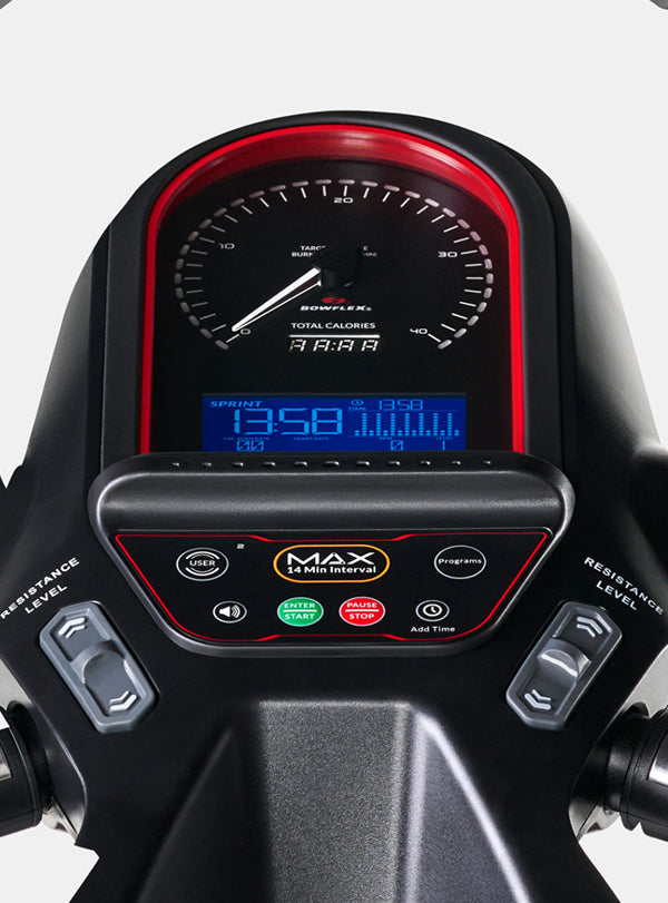 Backlit LCD console display on the BowFlex Max Trainer M6.