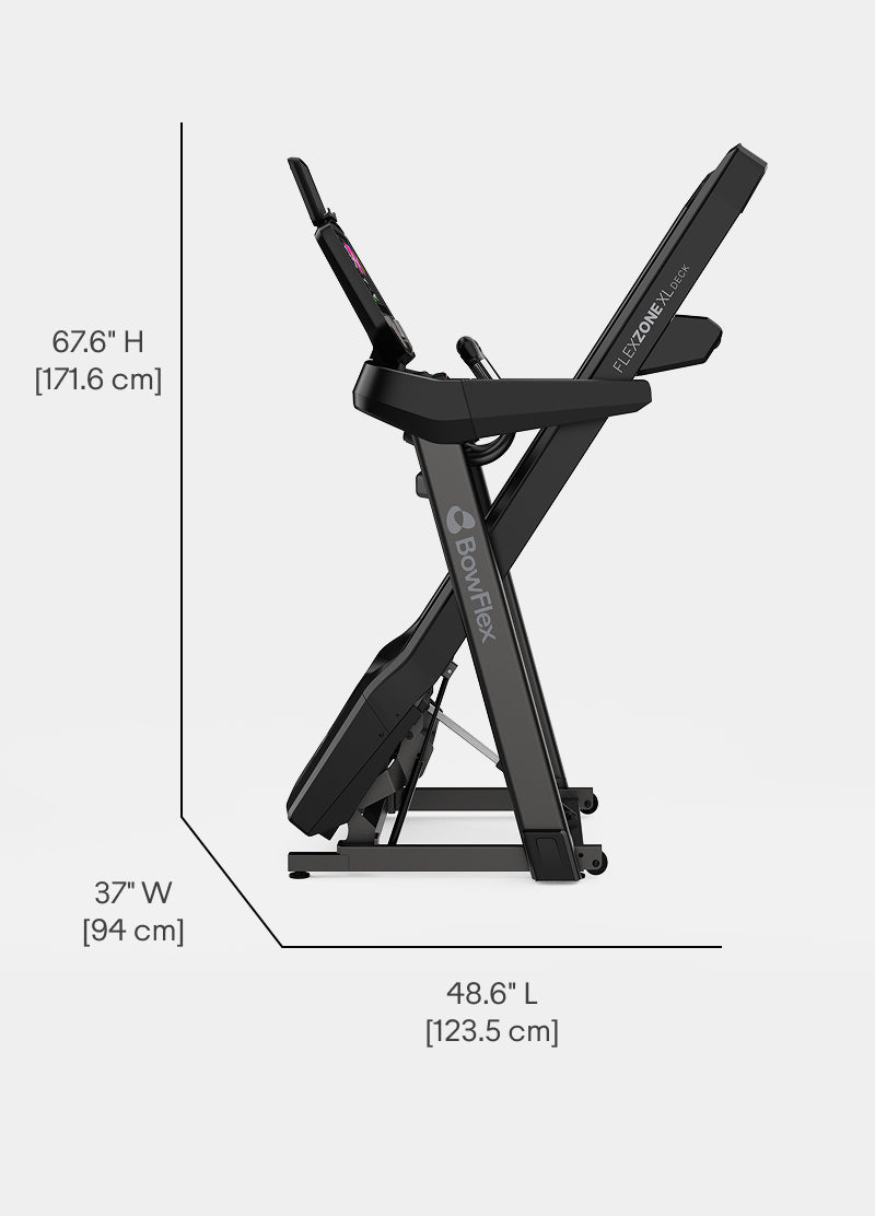 Dimensions for the T16 Treadmill while stowed.