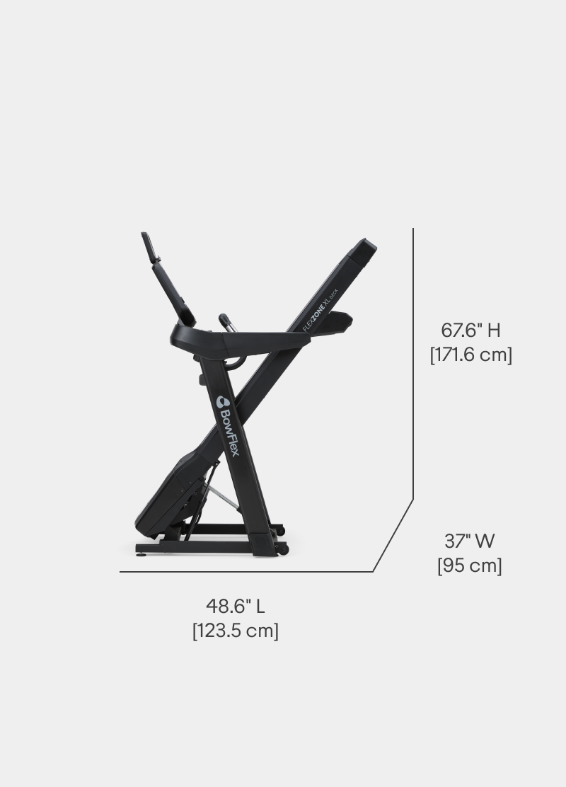 Dimensions for the T9 Treadmill while stowed.