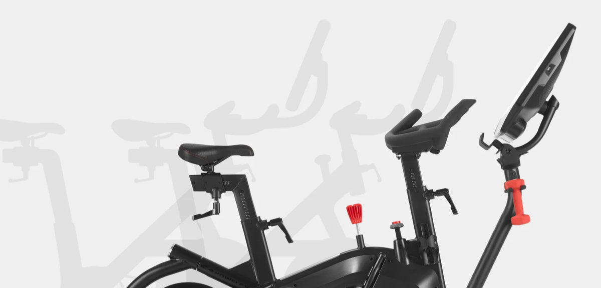 Close-up side view of the top half of the BowFlex VeloCore 22 Bike.