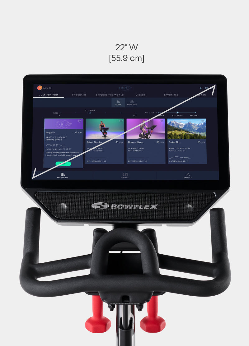 Dimensions for the VeloCore Bike - 22" console with HD touchscreen.