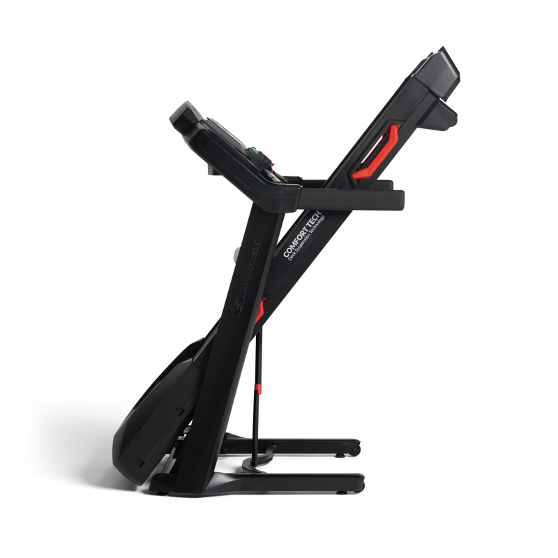 BXT8J Treadmill folded for easy storage - mobile expanded view