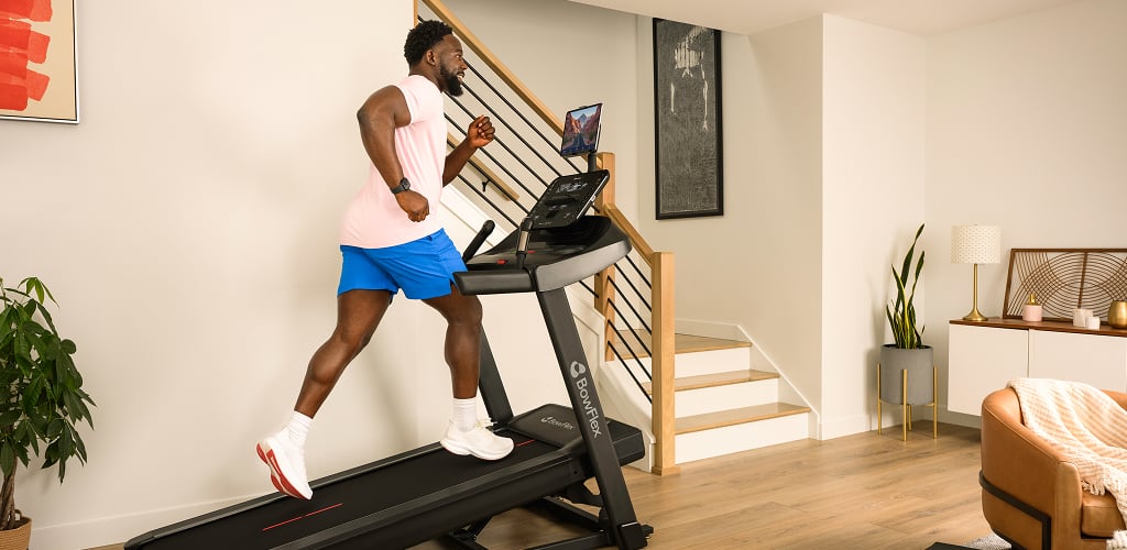 man running on a bowflex t6 treadmill
