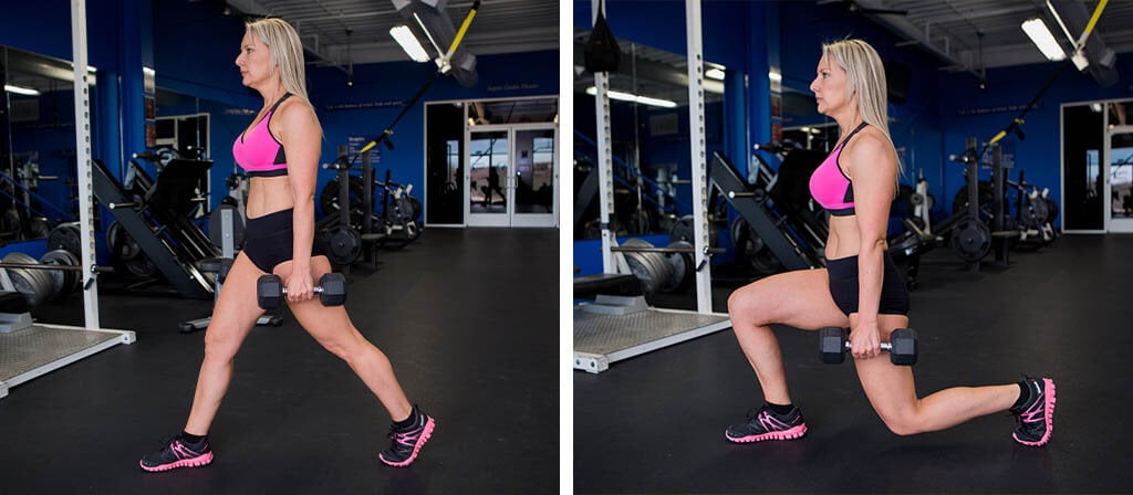 Lisa Traugott doing lunges in a gym