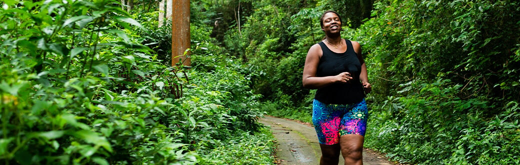 A woman running outside.