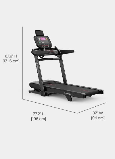 T16 Treadmill Dimensions - Length 77.2 inches, Width 37 inches, Height 67.6 inches