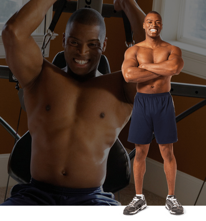 John working out on a Bowflex Gym
