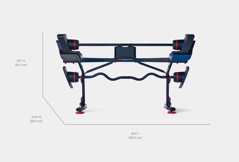 2080 Barbell Stand Dimensions - Length 59.3 inches, Width 23.8 inches, Height 32.1 inches