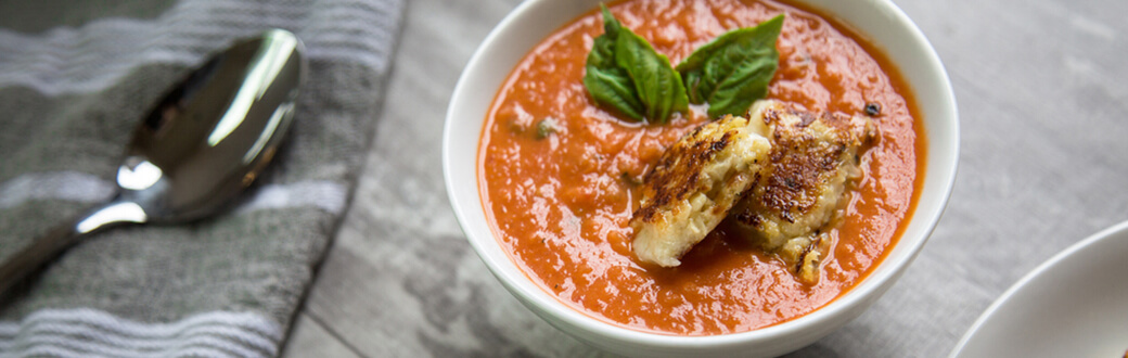 Creamy tomato soup in a bowl.