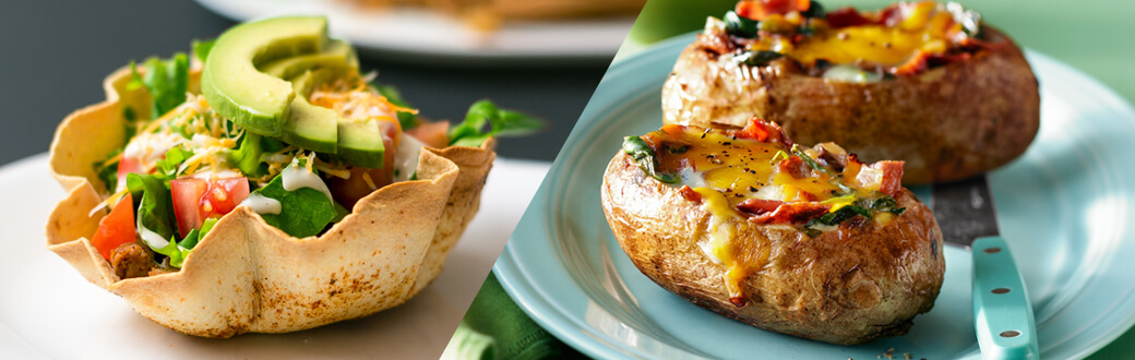 Taco cups and baked potatoes.
