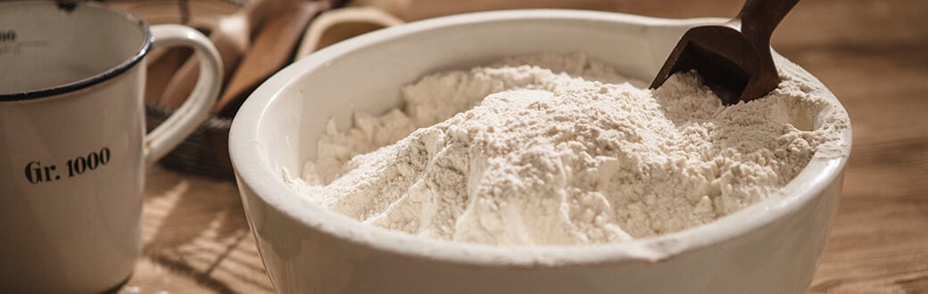 Flour in a bowl.