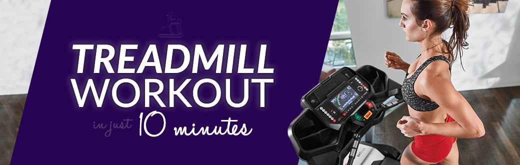 A fit woman performing a treadmill workout on a BowFlex treadmill.