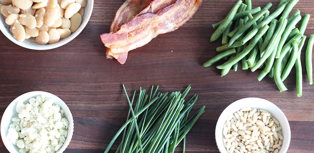 Ingredients for blue and green bean salad.