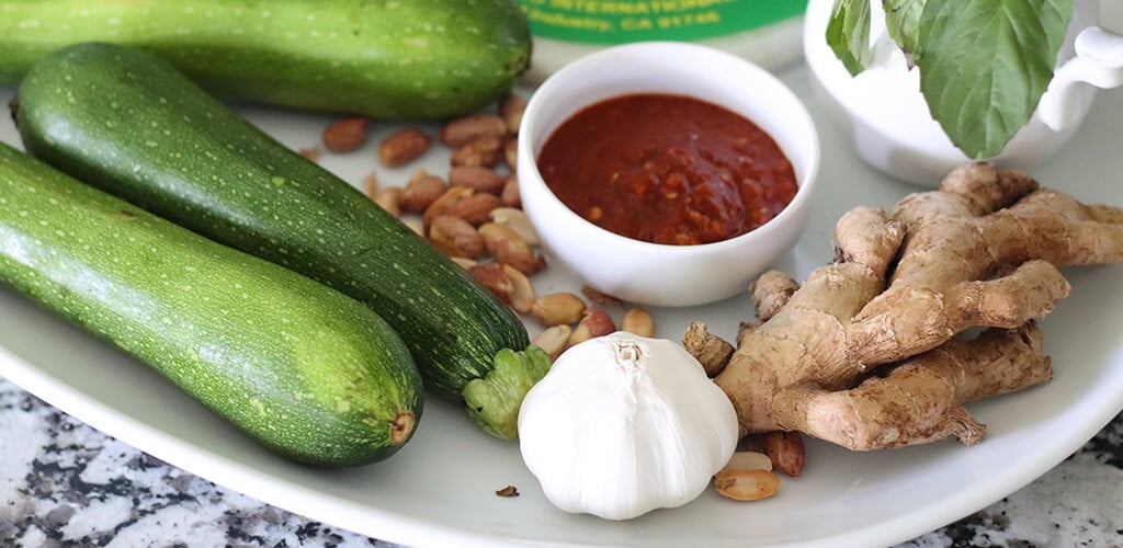 Ingredients for shrimp zucchini noodle rolls