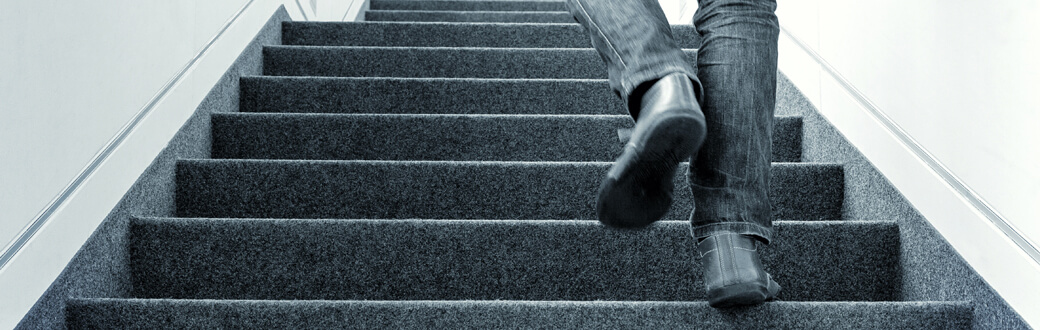 A person walking up stairs.