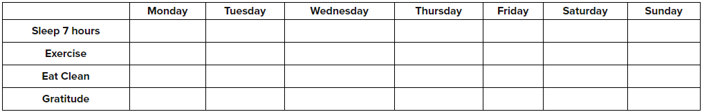 Monday thru Friday Self Care Calendar