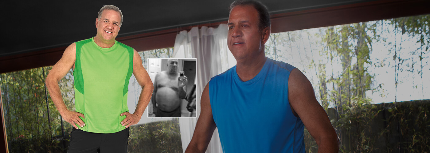 Guy before and after TreadClimber weight loss