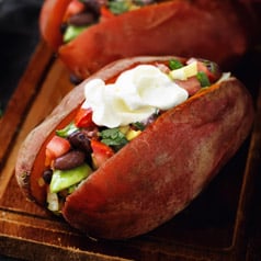 Closeup image of loaded sweet potato