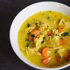 Closeup image of chicken soup.