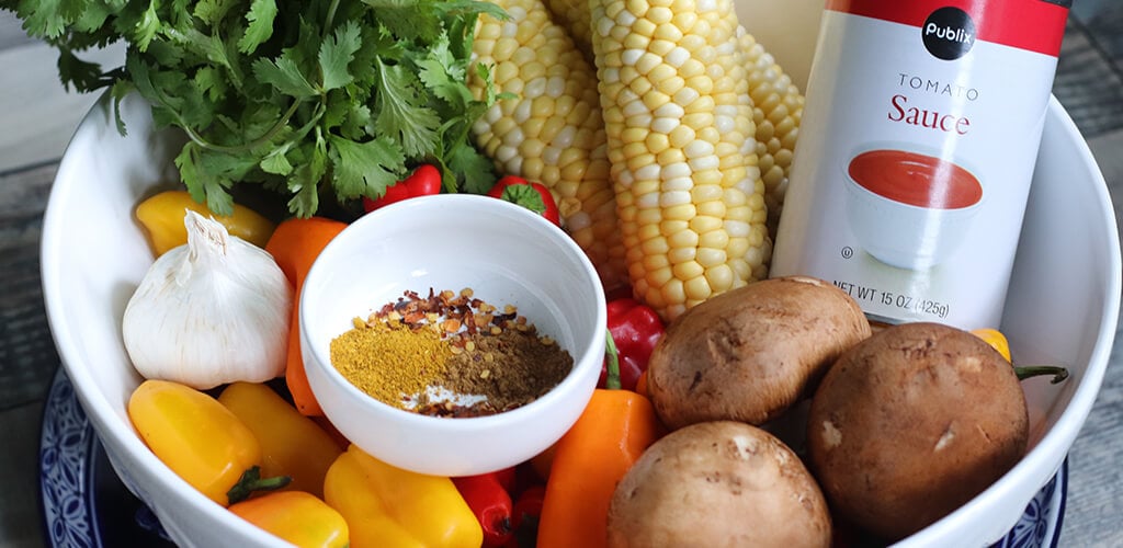 Ingredients for chicken tortilla soup.