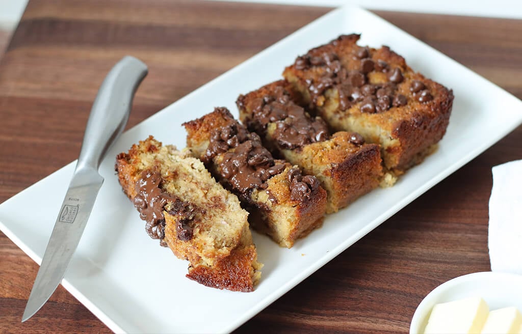 chocolate chip banana bread on a plate