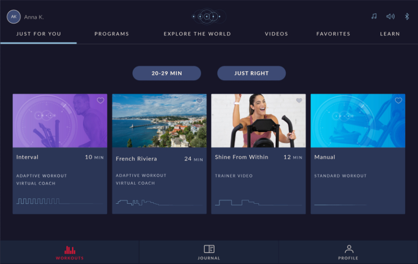 JRNY screen showing new recommendations