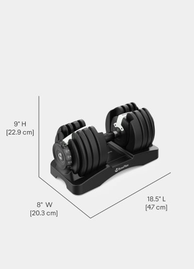 Results Series 52 SelectTech Dumbbells Dimensions Per Dumbbell - Length 18.5 inches, Width 8 inches, Height 9 inches