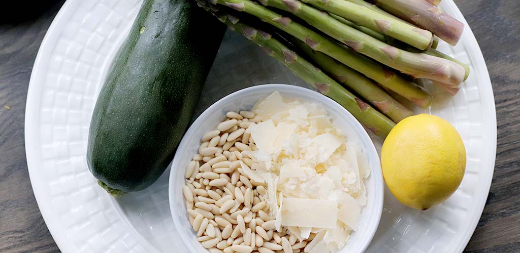 Ingredients for zucchini and asparagus salad.