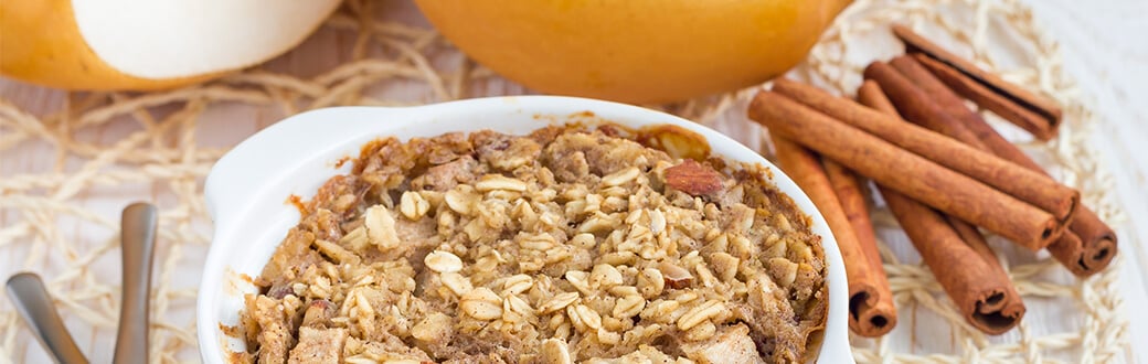 A bowl of cranberry pear crisp