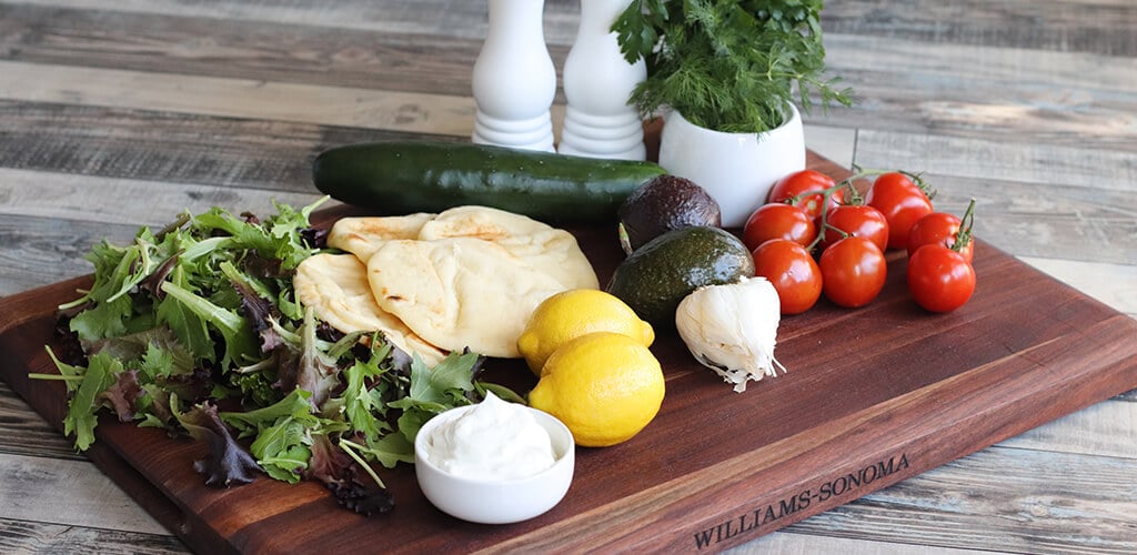 Ingredients for chicken shawarma and tzatziki sauce.