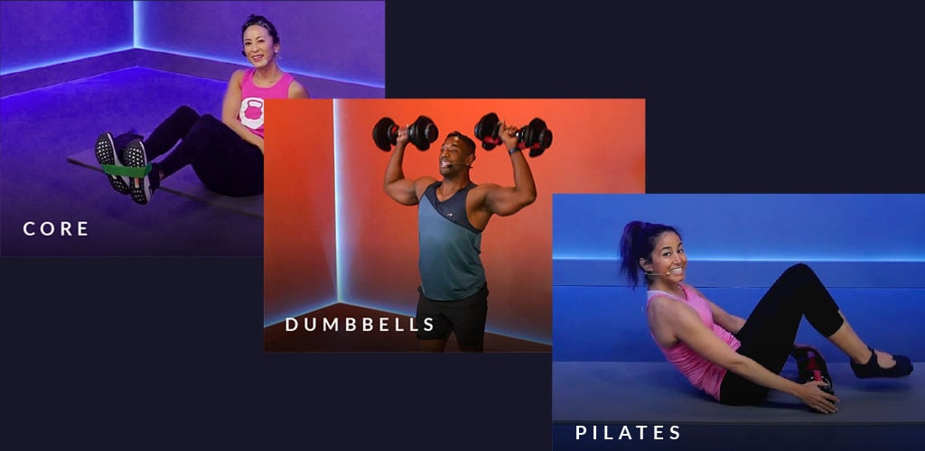 Collage of types of workout videos offered on the JRNY platform.