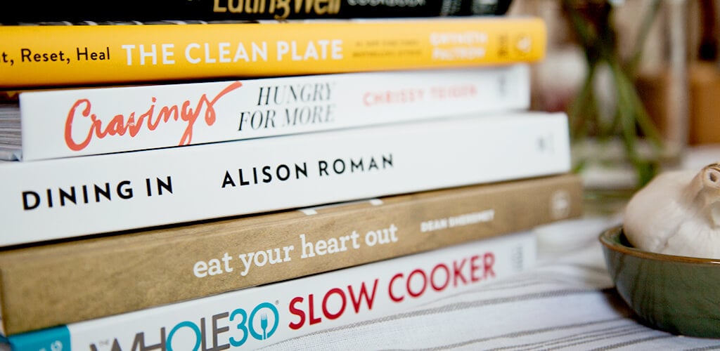 cookbooks on a kitchen counter