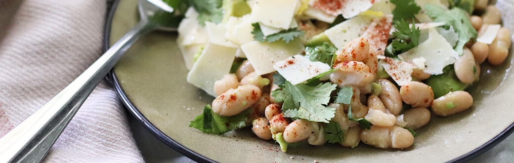 Plated white bean and avocado summer salad