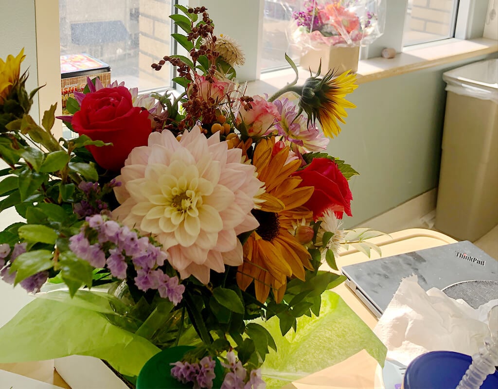 flowers on a table