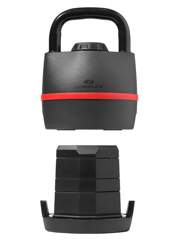 SelectTech 840 Kettlebell lifted from the base with only the desired amount of weight selected